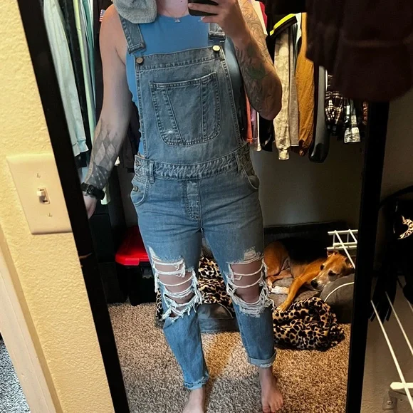 CELLO Distressed Denim Overalls - Picture 7 of 8